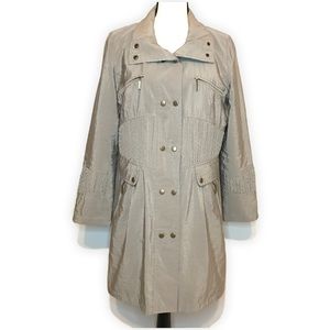 Gorgeous Flair Shimmer Trench Style Jacket Button Up Size Large Gray